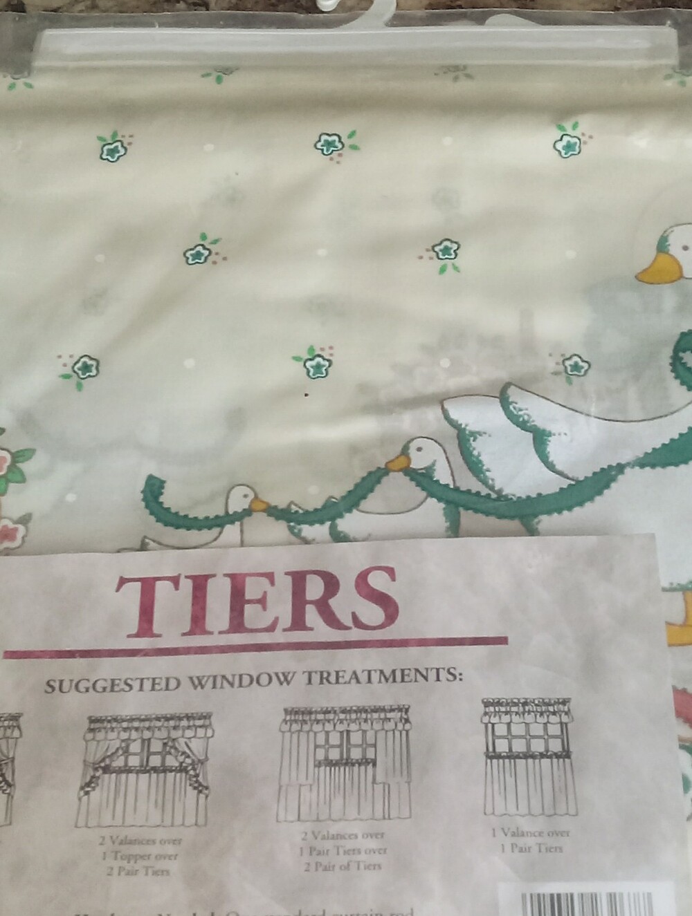 VINTAGE Ribboned Goose KITCHEN Curtains/Tiers, New In Package 2 Tiers 60"x24"